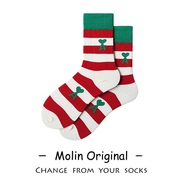 Wholesale Socks Cotton Red Green White Striped Love Letters JDC-SK-MoX005
