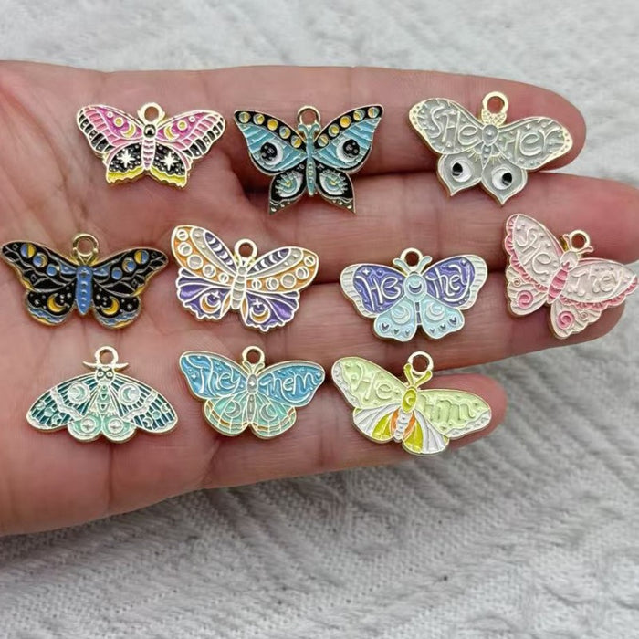 Wholesale 10pcs Colorful Alloy Butterfly and Moth DIY Bracelet Necklace Keychain Pendant