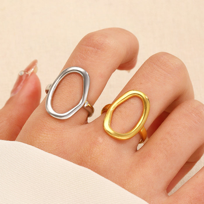 Wholesale Stainless steel ring hollow geometric oval opening ring versatile and simple ring