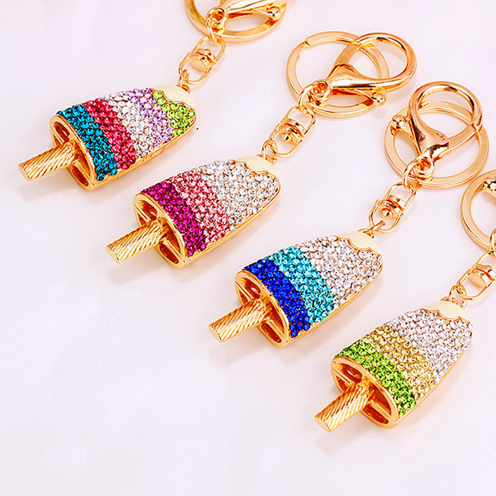 Wholesale Diamond-encrusted ice cream car keychain metal cute