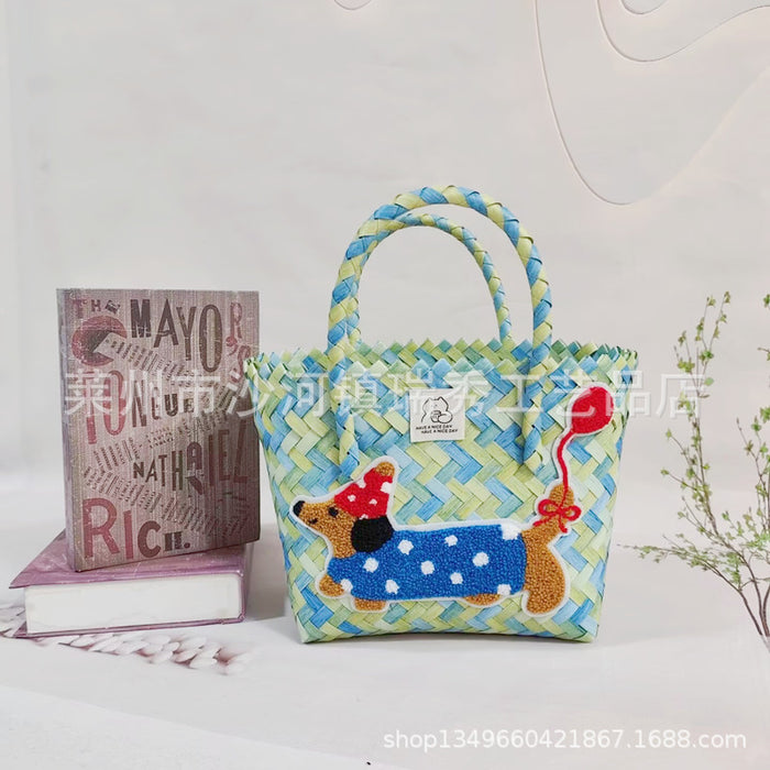 Wholesale Cartoon Woven Bag Large Capacity Work Bag Hand Woven Vegetable Basket Handbag