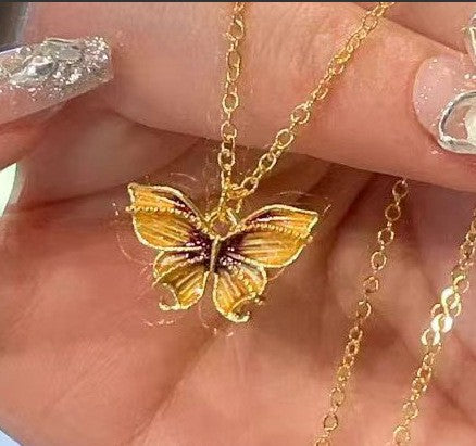 Wholesale Colorful enamel butterfly necklace pendant with high-end feel collarbone chain