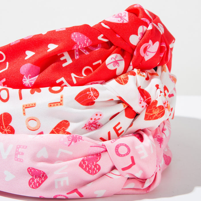 Wholesale Valentine' s Day 3-pack fabric printed letter heart headbands