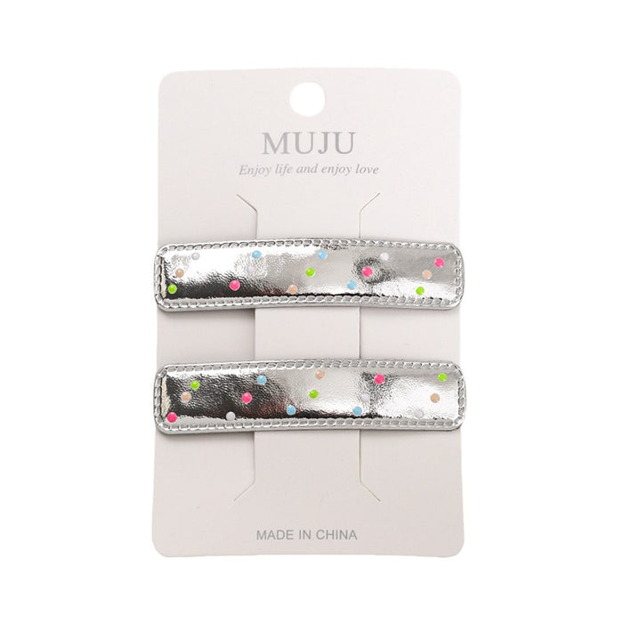 Wholesale 2 card mounted hair clips, silver hair clip, high-end PU leather bangs clip