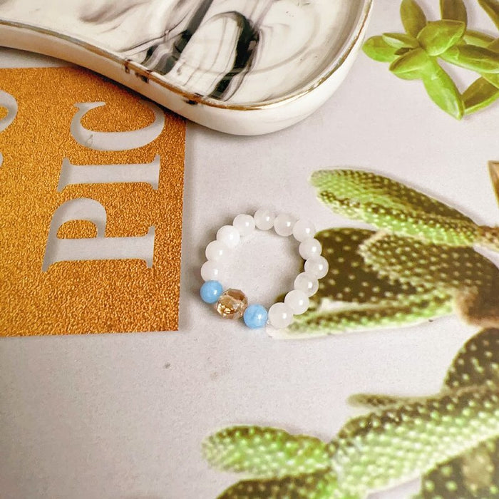 Wholesale Strong light freshwater pearl ring, retro red agate index finger ring, elastic rope ring, stackable ring