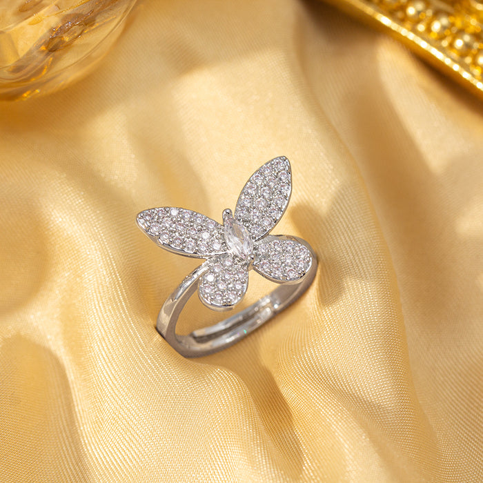 Wholesale Chic Butterfly Titanium Steel Copper Zircon Jewelry Set Necklace Earrings Bracelet MOQ≥2
