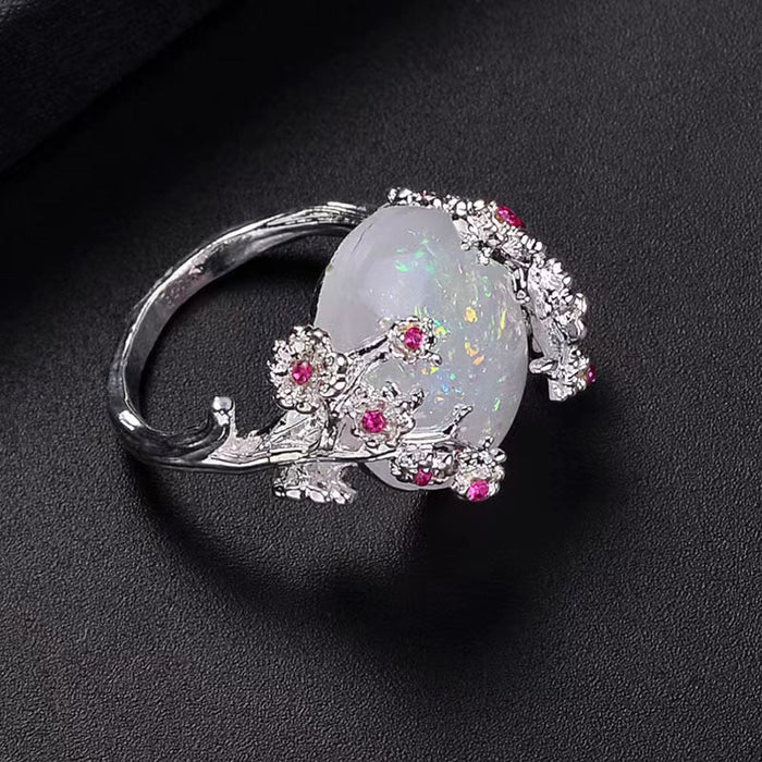 Wholesale Diamond inlaid flower ring, personalized and trendy oval exaggerated jewelry ring