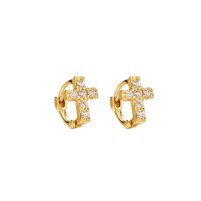 Wholesale Sparkling Diamond Cross Ear Buckle Earring Cross shaped Design Geometric Zircon Earrings
