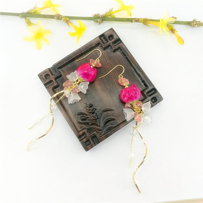 Wholesale New Eternal Flower Rose Earrings Vintage Super Fairy Long Versatile True Flower Earrings Eardrops Earclips
