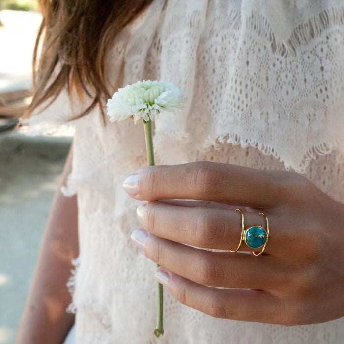 Wholesale Minimalist turquoise ring, niche design, versatile ring, fashionable and popular jewelry