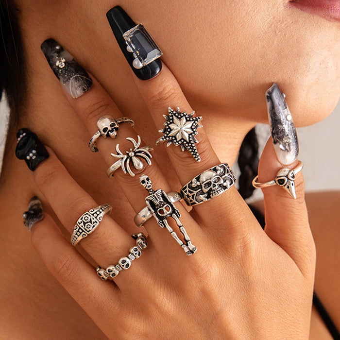 Wholesale Halloween Punk Skull  8-Piece Ring Set Alloy Jewelry Accessory MOQ≥2