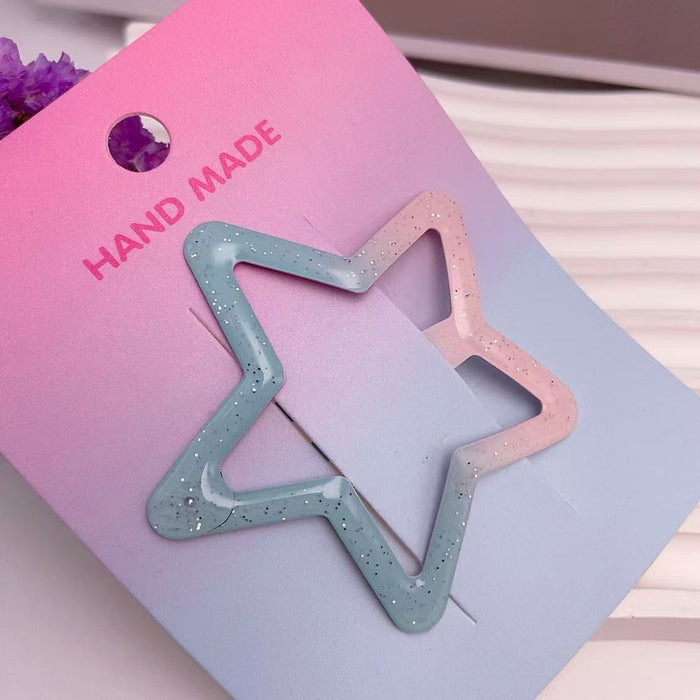 Wholesale Large gradient fine sparkling pentagram side, forehead with broken hair, cute star hairpin hair accessory