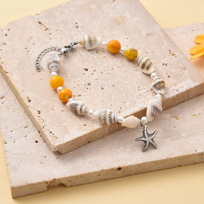 Wholesale New popular conch rice bead turquoise beach starfish pendant shell bracelet