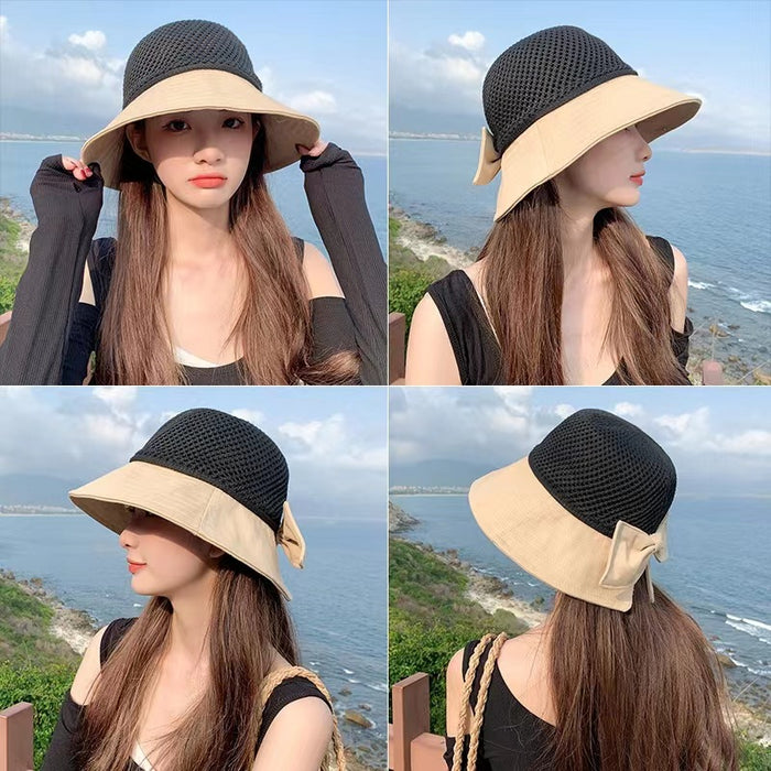 Wholesale Mesh Woven Bucket Hat Bow Sun Hat JDC-HT-PX004