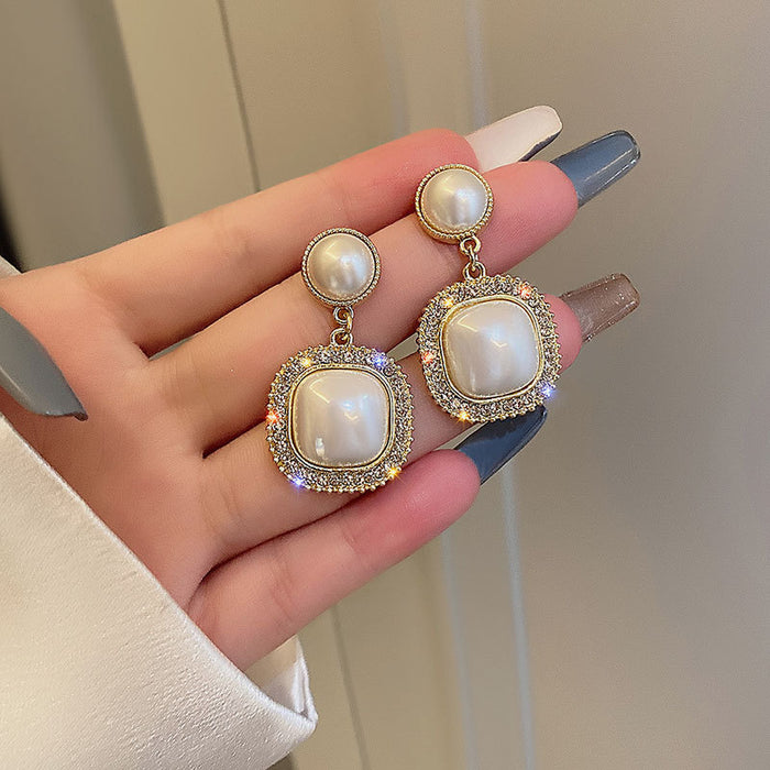 Wholesale Square Pearl Alloy Diamond Earrings JDC-ES-Chengx002