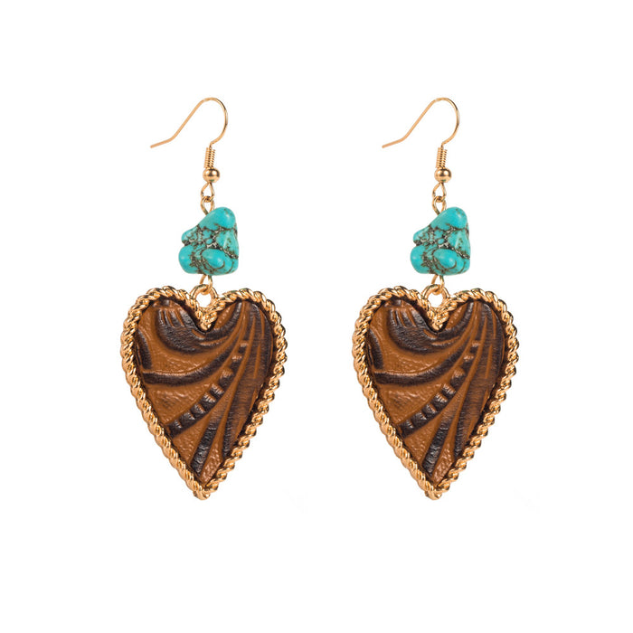Wholesale Alloy leather printed turquoise heart earrings