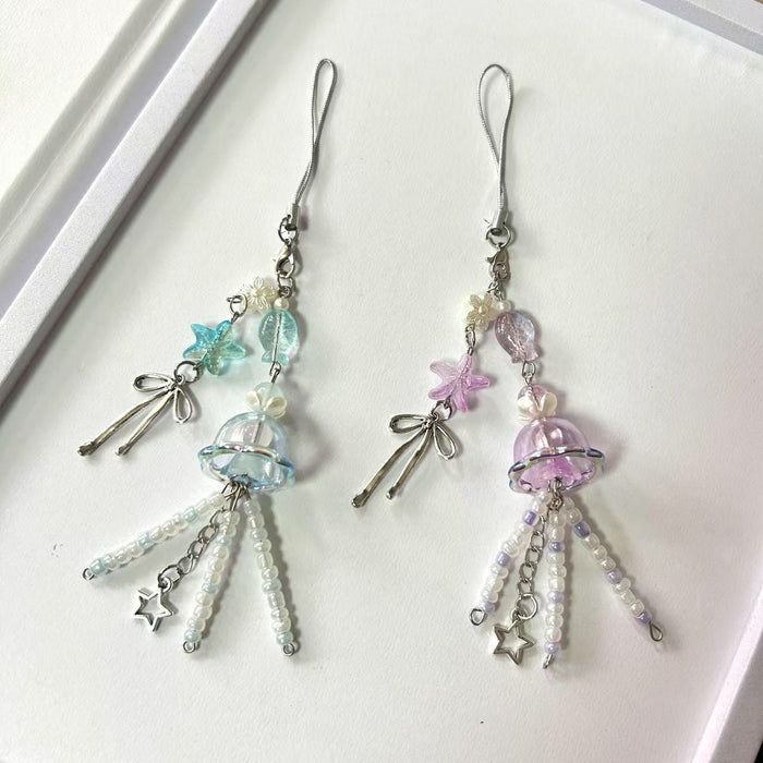 Wholesale Jellyfish Star Bow Pendant Beaded Mobile Phone Chain Pendant Small Fresh Keychain