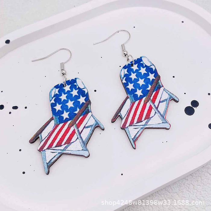 Wholesale American Independence Day Five-pointed Star Ice Cream Print Wooden Earrings JDC-ES-Susheng009