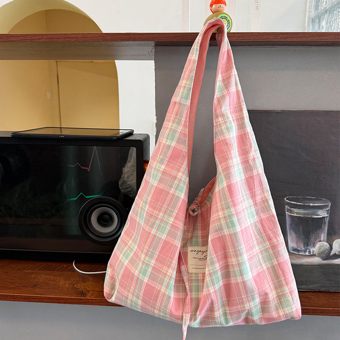 Wholesale Versatile Embroidered Bow Shoulder Bag, Fashionable Artistic Plaid Underarm Bag, Tote Bag