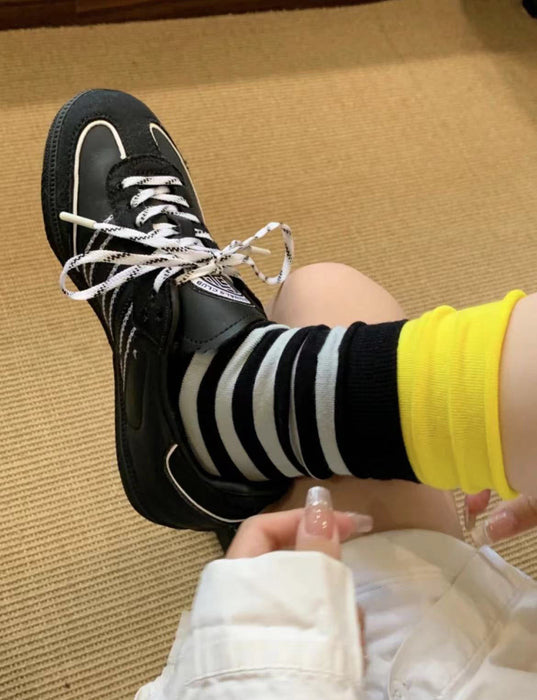 Wholesale Double layered socks with contrasting stripes, rolled edges, stacked socks, sports socks, tube socks