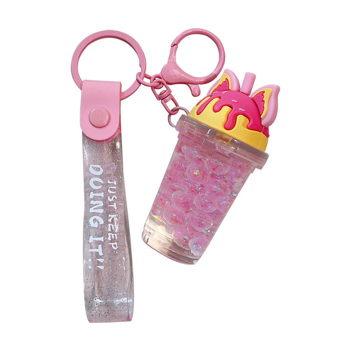 Wholesale Oil-filled bubble bead cat ear milk tea cup keychain