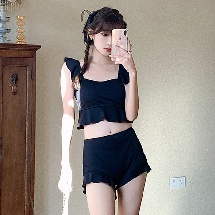 Wholesale Swimsuit Women's Split Sling Two-piece Solid Color  Girl's Sweet Hot Spring Swimsuit for Holiday