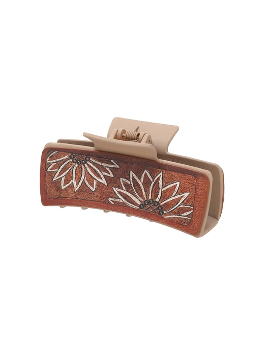 Wholesale Western Style Leather Hairpin Sunflower Pattern Clip Women Shark Clip