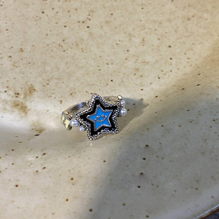 Wholesale Vintage vintage niche star ring with adjustable opening ring, dark punk index finger ring, men's and women's ring sets
