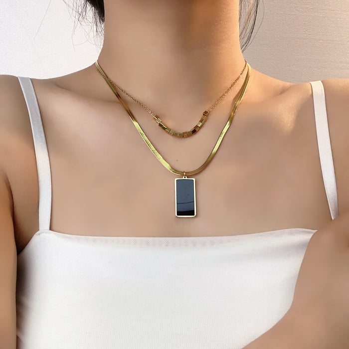 Wholesale Geometric Square Double layered Stacked Necklace, Light Luxury Titanium Steel Lock Chain Jewelry