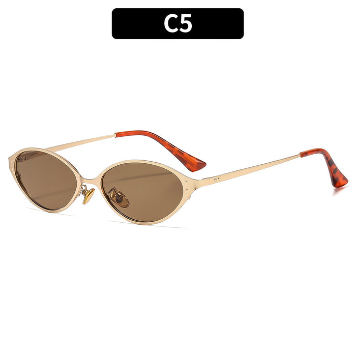 Wholesale Retro Oval Metal Sunglasses UV400 Fashion Accessory Trendy Full Rim Black Frame Gray Lenses