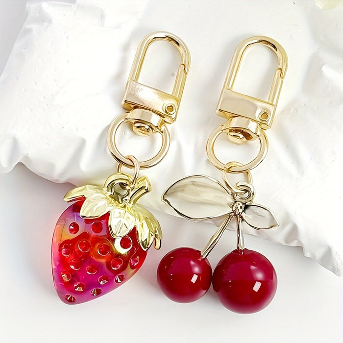 Wholesale Peach Heart Sweet Translucent Strawberry Flower Heart-Shaped Keychain