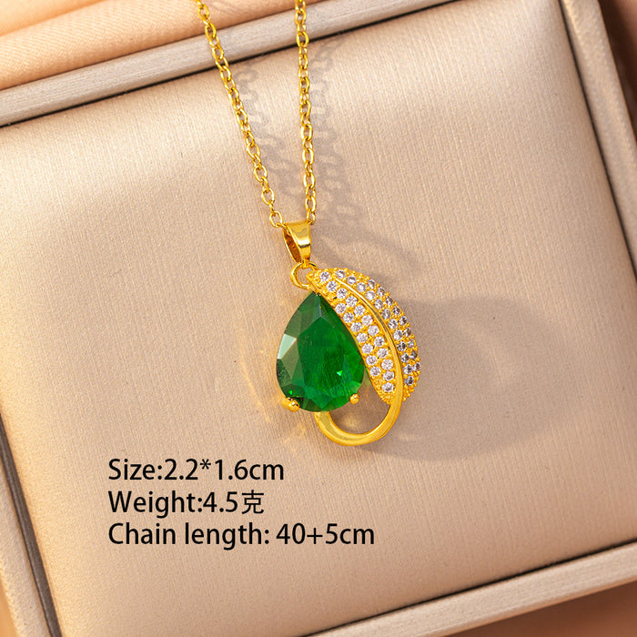 Wholesale Geometric Copper Inlaid Zircon Pendant Necklace Gold Plated Titanium Steel Layering Jewelry MOQ≥2