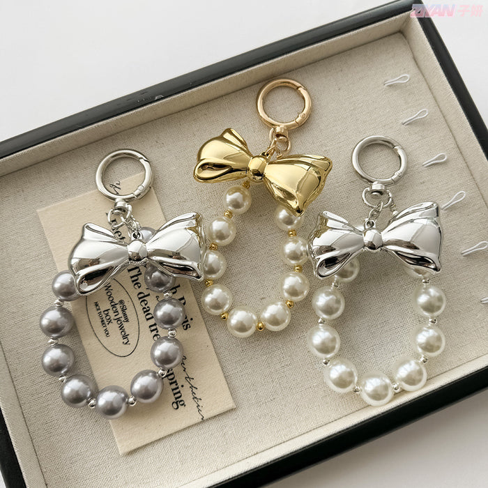 Wholesale Artificial Pearl Beaded Bow Pendant Car Keychain Bag Hanging Decoration