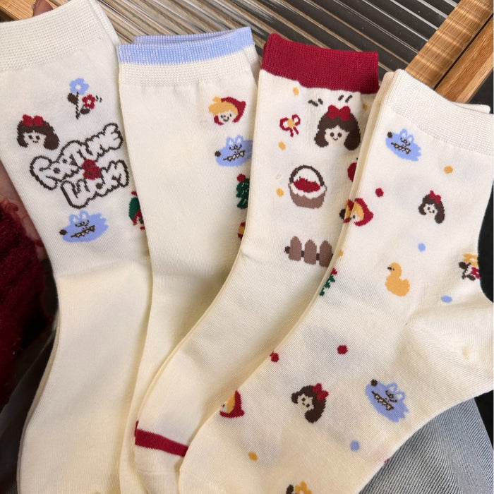 Wholesale Snow White Cute All-match Saving Cotton Socks Spring and Summer Cartoon Pile Socks Design Mid-tube Socks