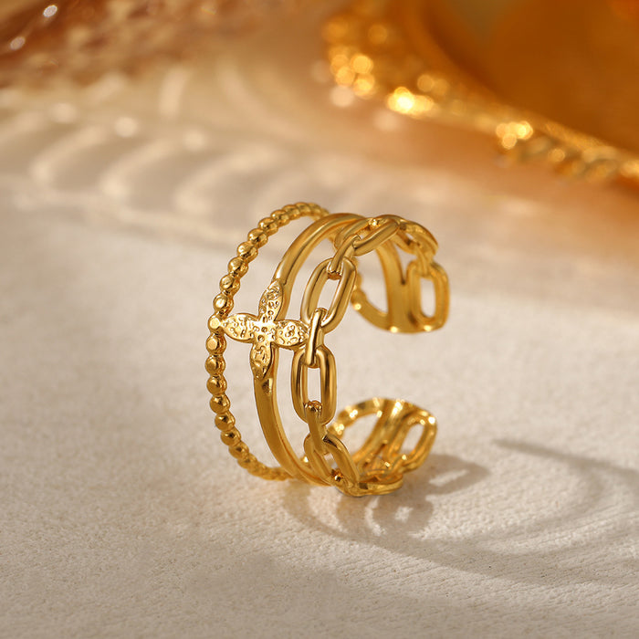 Wholesale Stainless steel ring with fashionable and minimalist style, geometric hollow opening and hand decoration ring