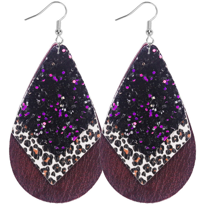 Wholesale Bohemian Style Multi-Layered Classic Leopard Print Sequin Women' s Leather Earrings Available in Multiple Colors