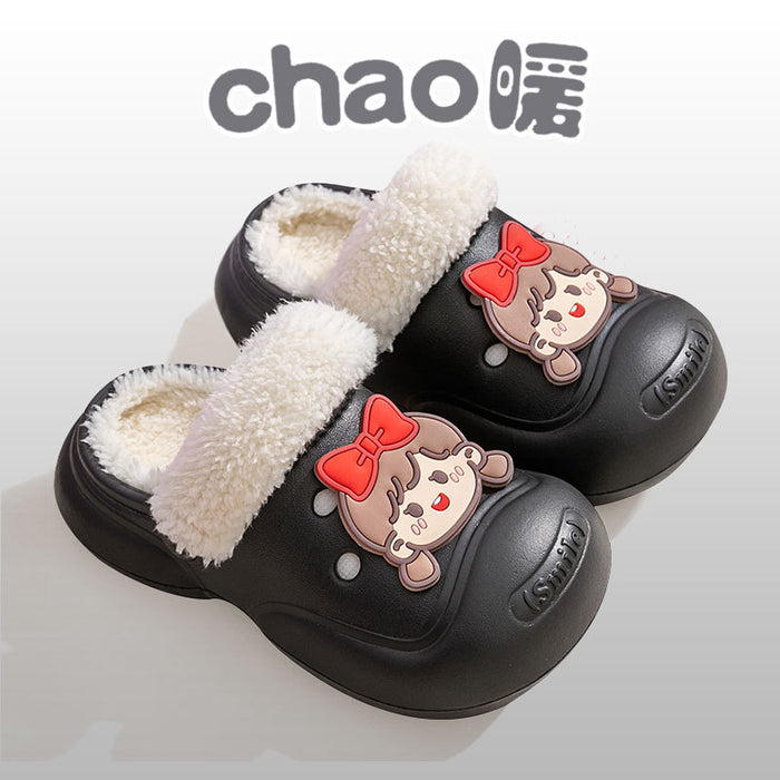 Wholesale Children' s cotton slippers winter  boys and girls home warm cotton shoes medium and big children cartoon outer wear plush shoes