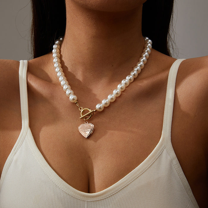 Wholesale 2PCS Pearl Heart Necklace JDC-NE-WenB003