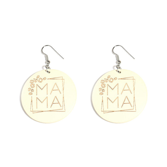 Wholesale Mother's Day Mama Wooden Carved Printed Love Earrings JDC-ES-ZiT002