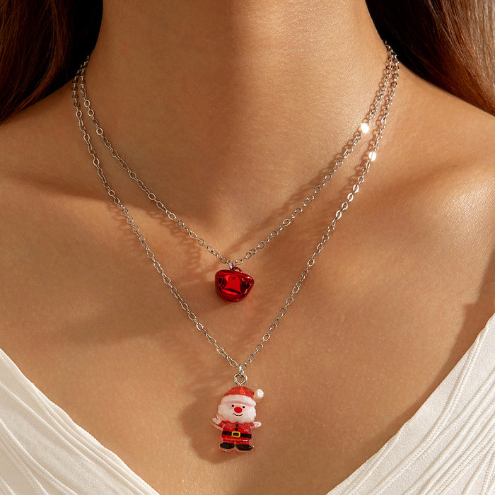 Wholesale Christmas Themed Double Layer Resin Pendant Necklace Santa Tree Reindeer Charms Boutique Resale Jewelry MOQ≥2