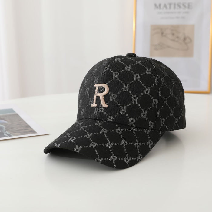 Wholesale Checkered Embroidered R-Letter Hat Retro Duck Tongue Hat Personalized Sunscreen and Sunshade Baseball Hat Trendy
