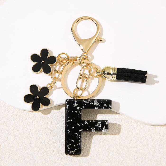 Wholesale Flower 26 English Letter Pendant Keychain Letter Keychain Women's Bag Accessories