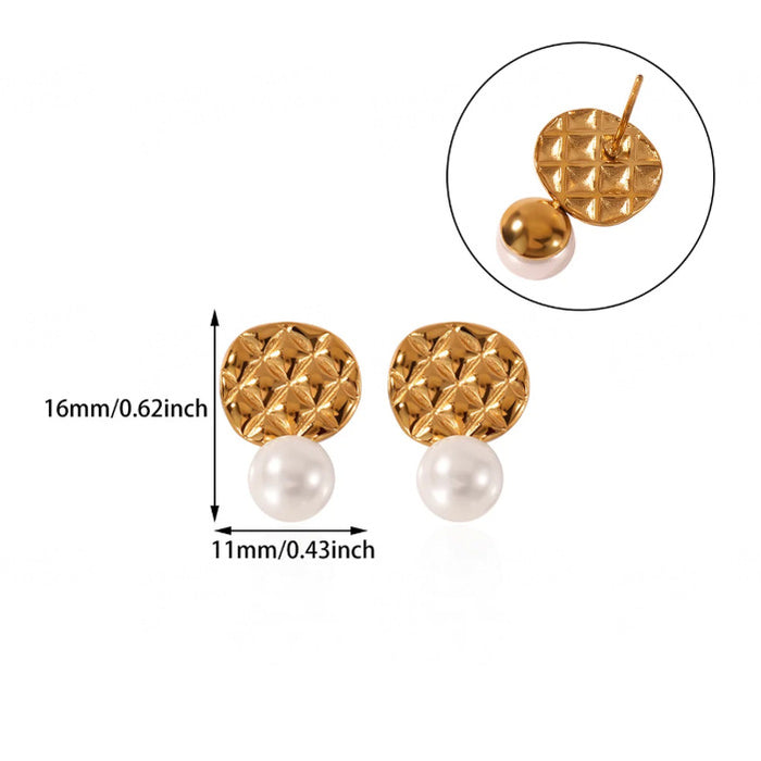 Wholesale Leaf Imitation Pearl Earrings Stainless Steel Gold-Plated Round Geometric Earrings