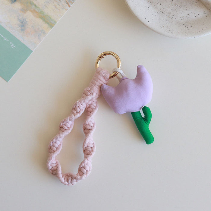 Wholesale Cute Tulips Cotton Rope Keychains