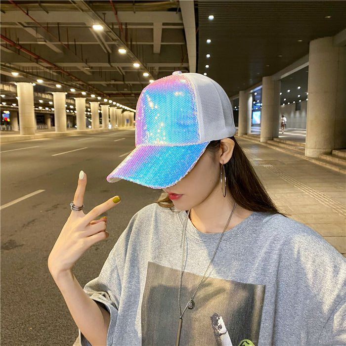 Wholesale Hat Colorful Sequined Large Brim Mesh Hat Street Baseball Cap Mesh Breathable Sun Hat