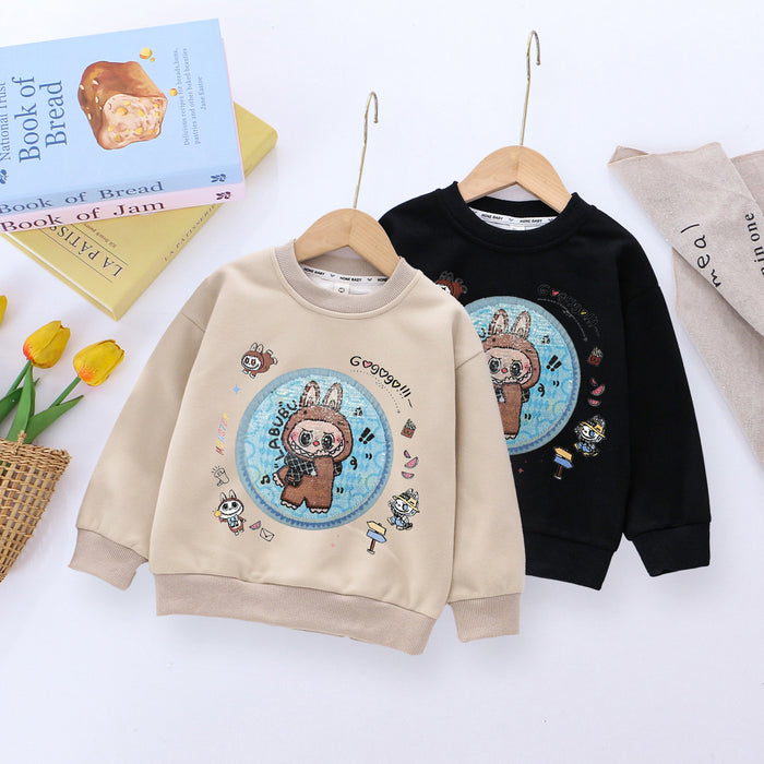 Wholesale Boys'  round neck sweatshirt for boys in autumn,  new style Chinese cotton sweatshirt for children,  trendy printed sweatshirt with double-sided sequins