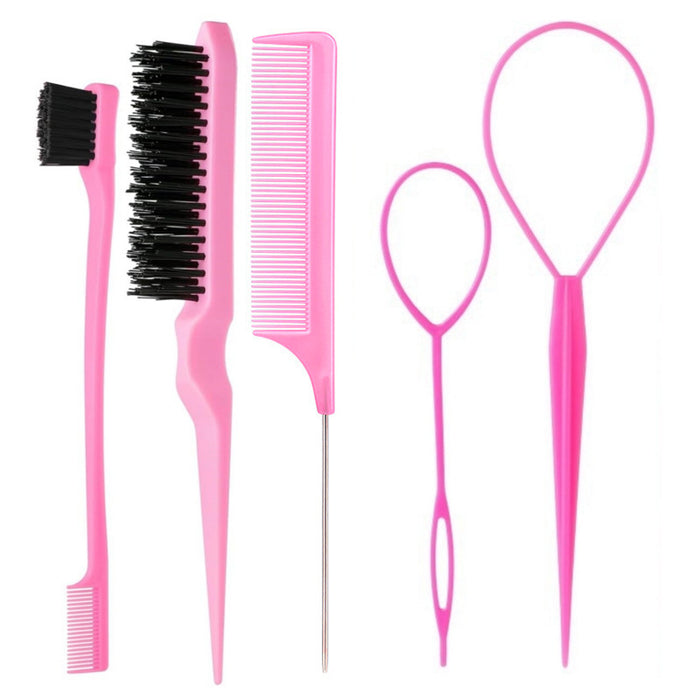 Wholesale 5 Piece Plastic Hair Styling Tool Set With Tail Comb And Brow Brush For Boutique Resale