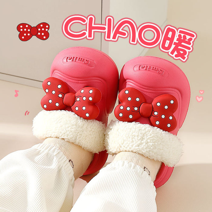 Wholesale Children' s cotton slippers winter  boys and girls home warm cotton shoes medium and big children cartoon outer wear plush shoes
