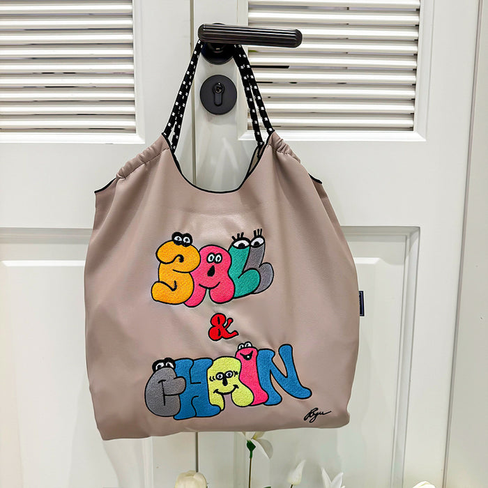 Wholesale Canvas bag embroidery shopping bag tote bag large capacity bag women' s handbag crossbody bag
