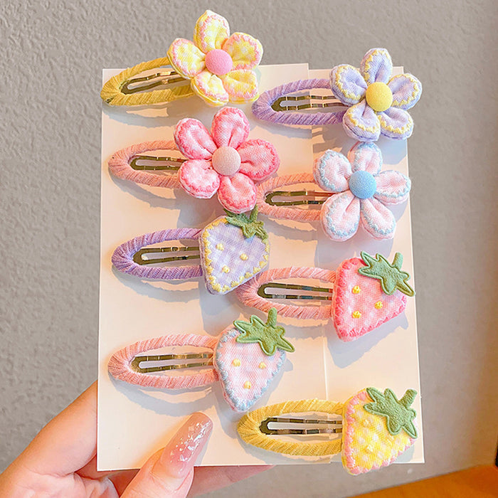 Wholesale Children' s Cloth Strawberry Hair Clips Pink 2-Piece Set Cute Hair Accessory